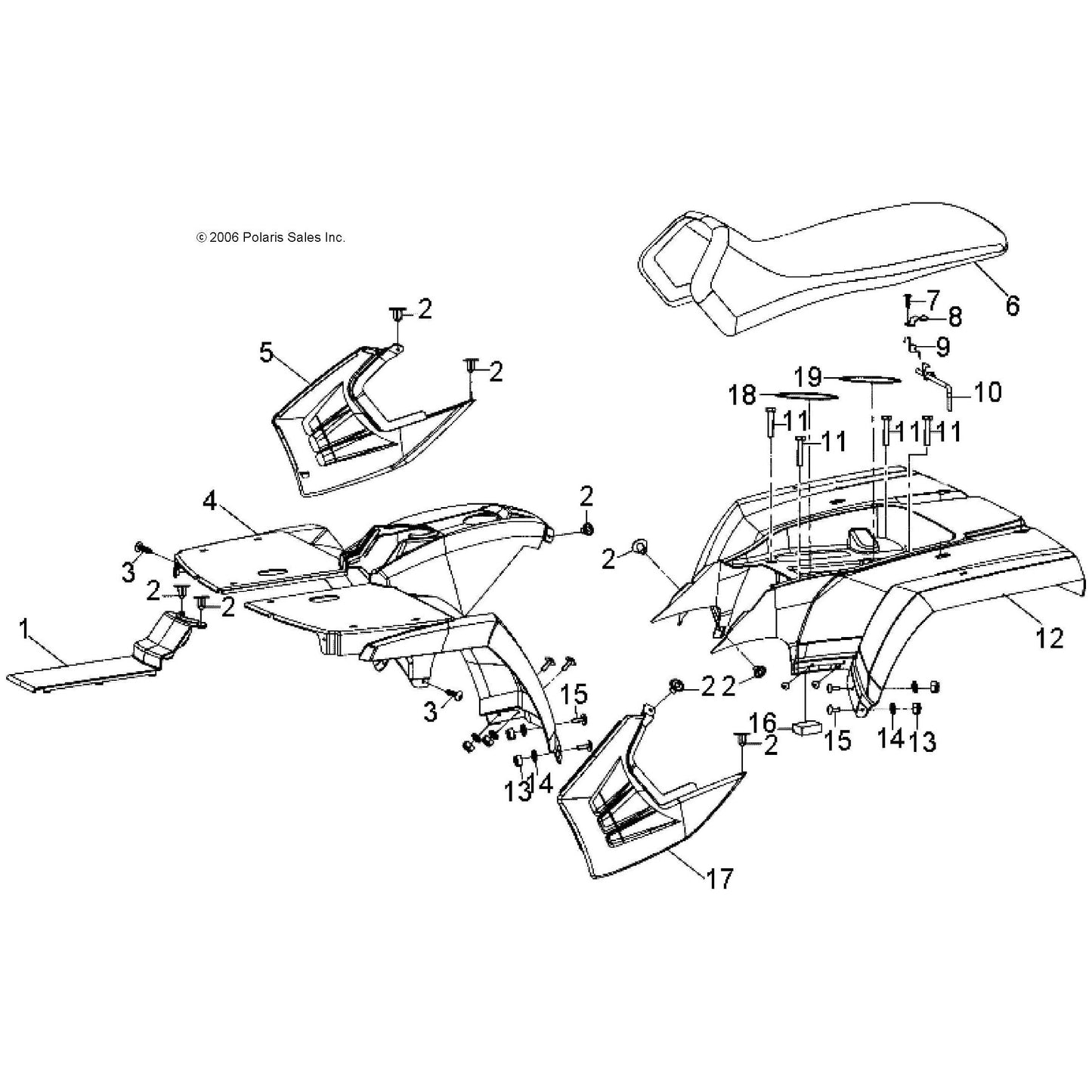Polaris ATV Side Panel, Left, Gloss Black, Sportsman 110, Genuine OEM Part 0455169-070, Qty 1