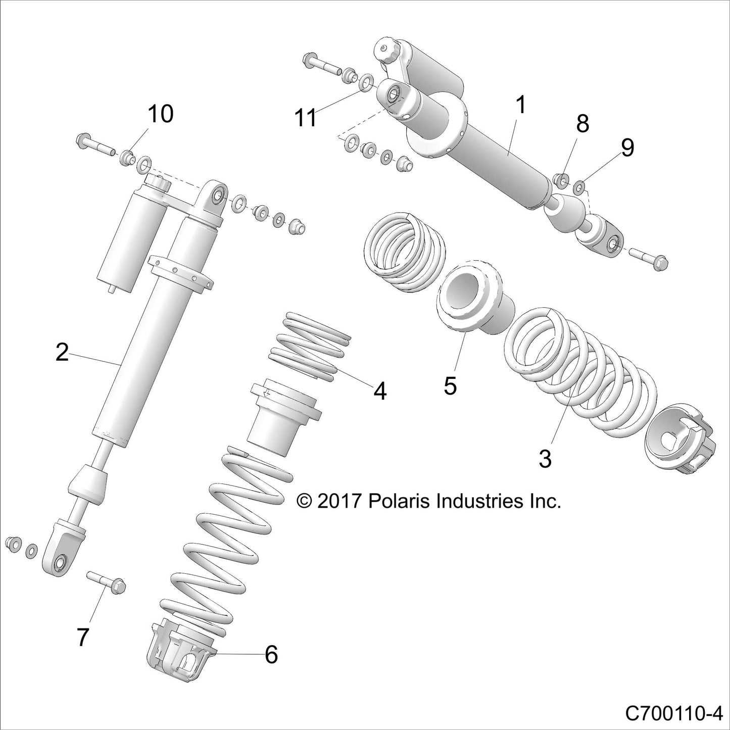 Polaris RZR Piggyback Shock, Front, Left, RZR XP, Genuine OEM Part 7044783, Qty 1