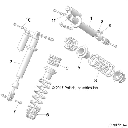 Polaris RZR Piggyback Shock, Front, Left, RZR XP, Genuine OEM Part 7044783, Qty 1