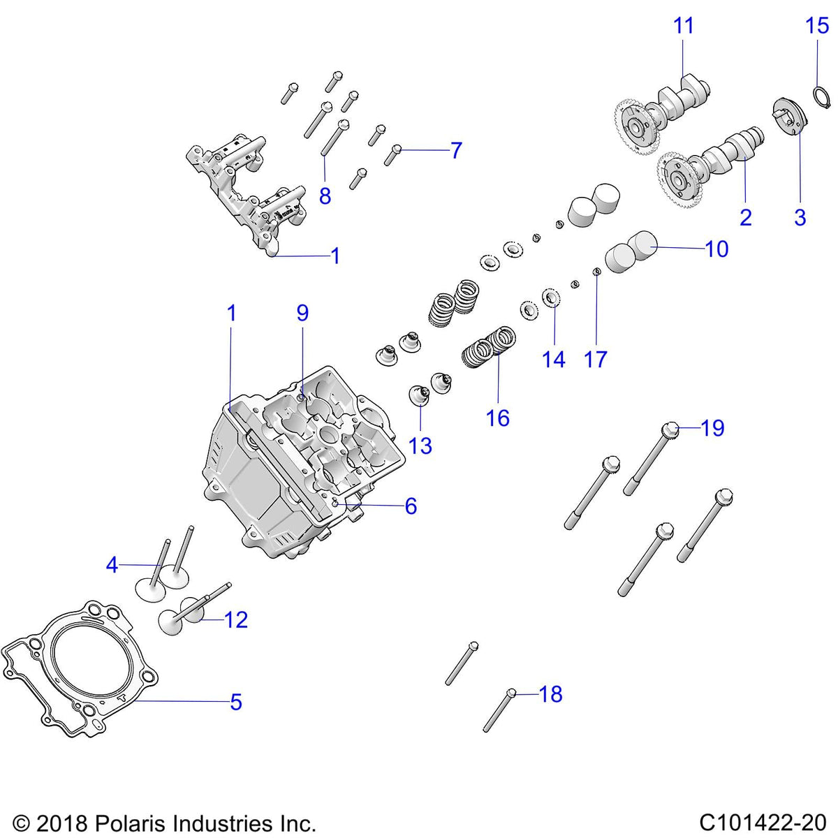Polaris Ranger Exhaust Camshaft Assembly, Genuine OEM Part 3023632, Qty 1