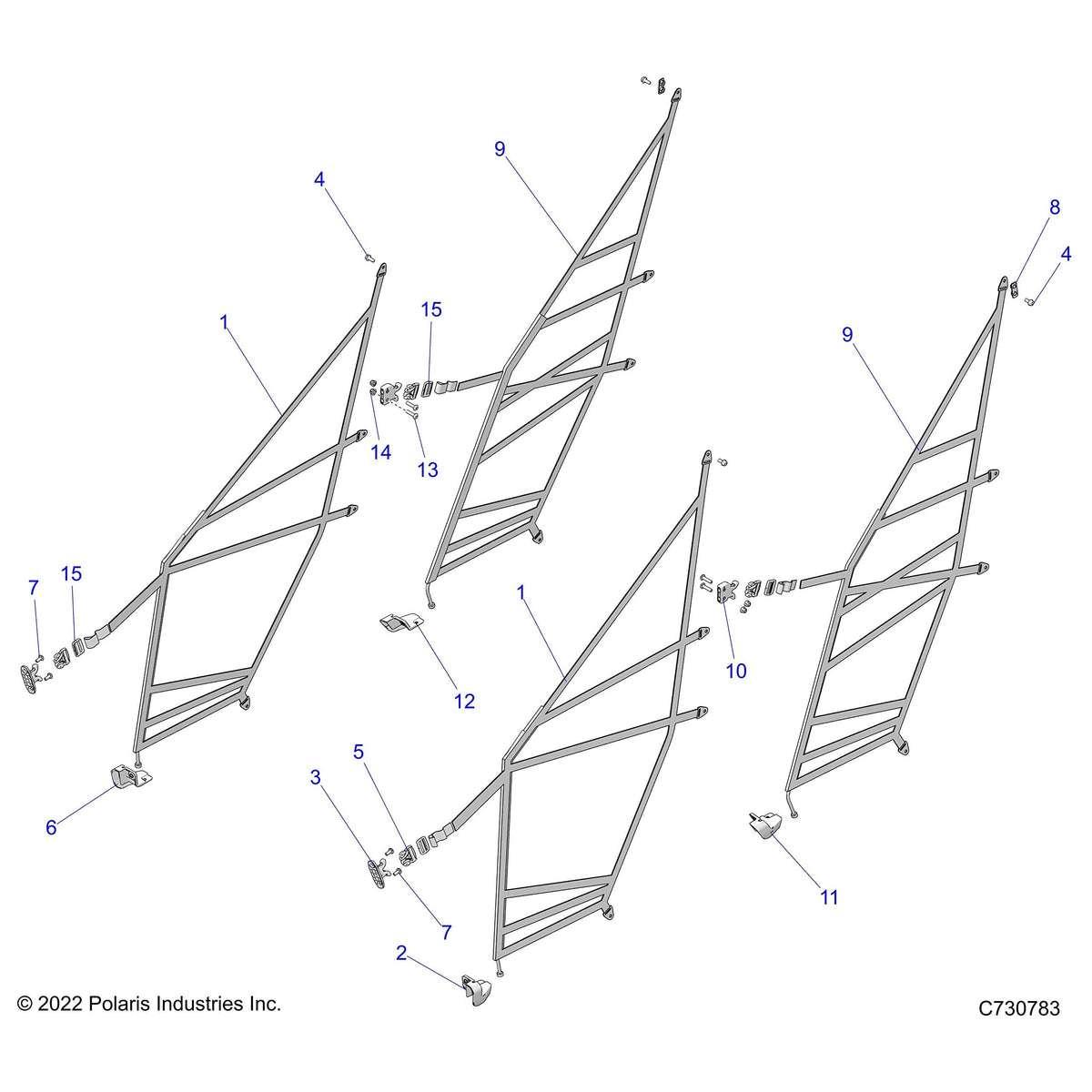 Polaris Ranger Door Nets, Rear, RGR, Genuine OEM Part 2689472, Qty 1