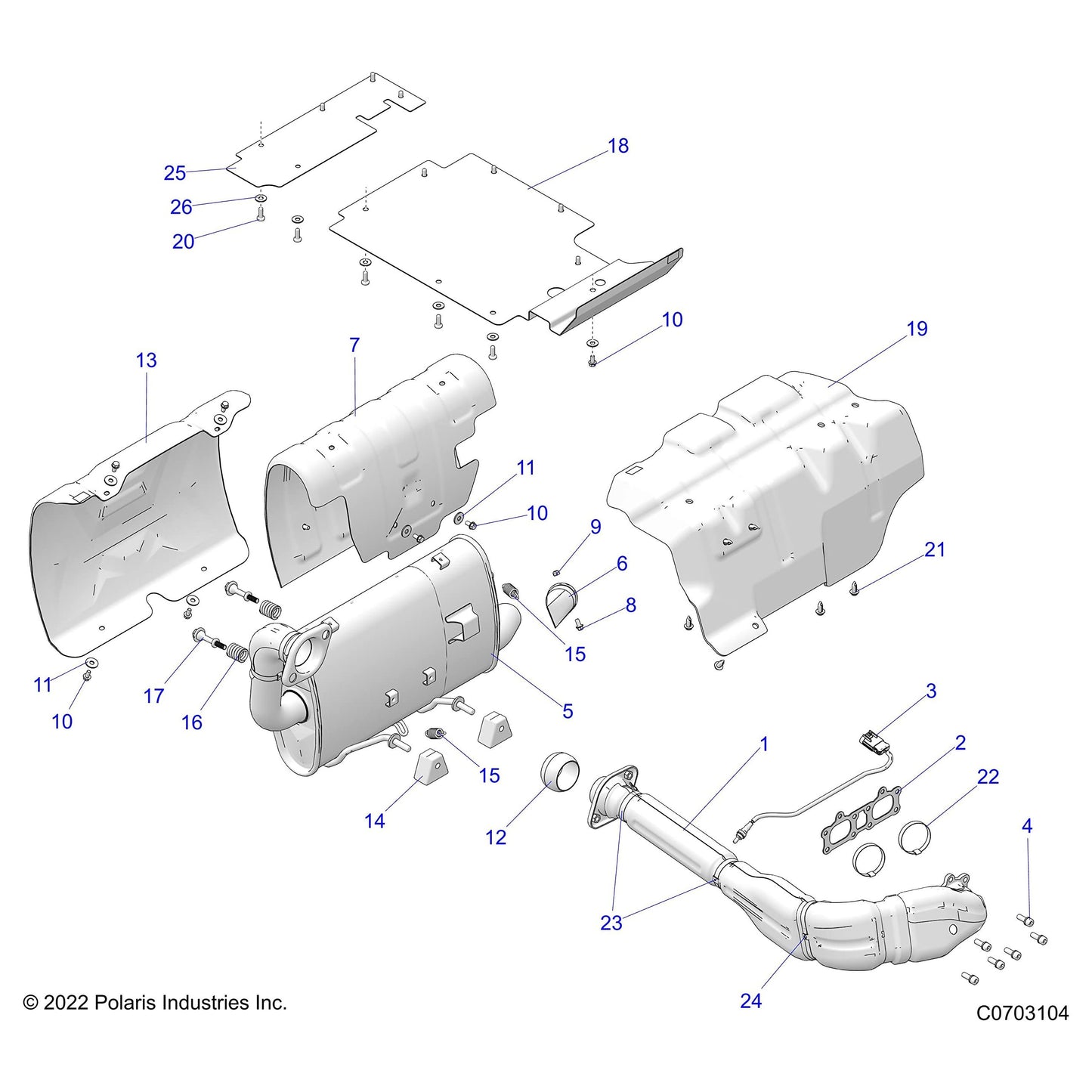 Polaris RZR Headpipe Assembly, Genuine OEM Part 1262674, Qty 1