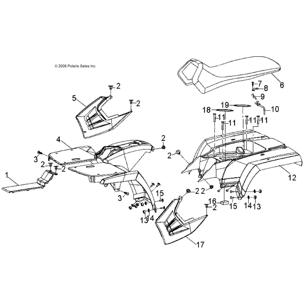 Polaris ATV Side Panel, Right, Gloss Black, Genuine OEM Part 0453343-070, Qty 1