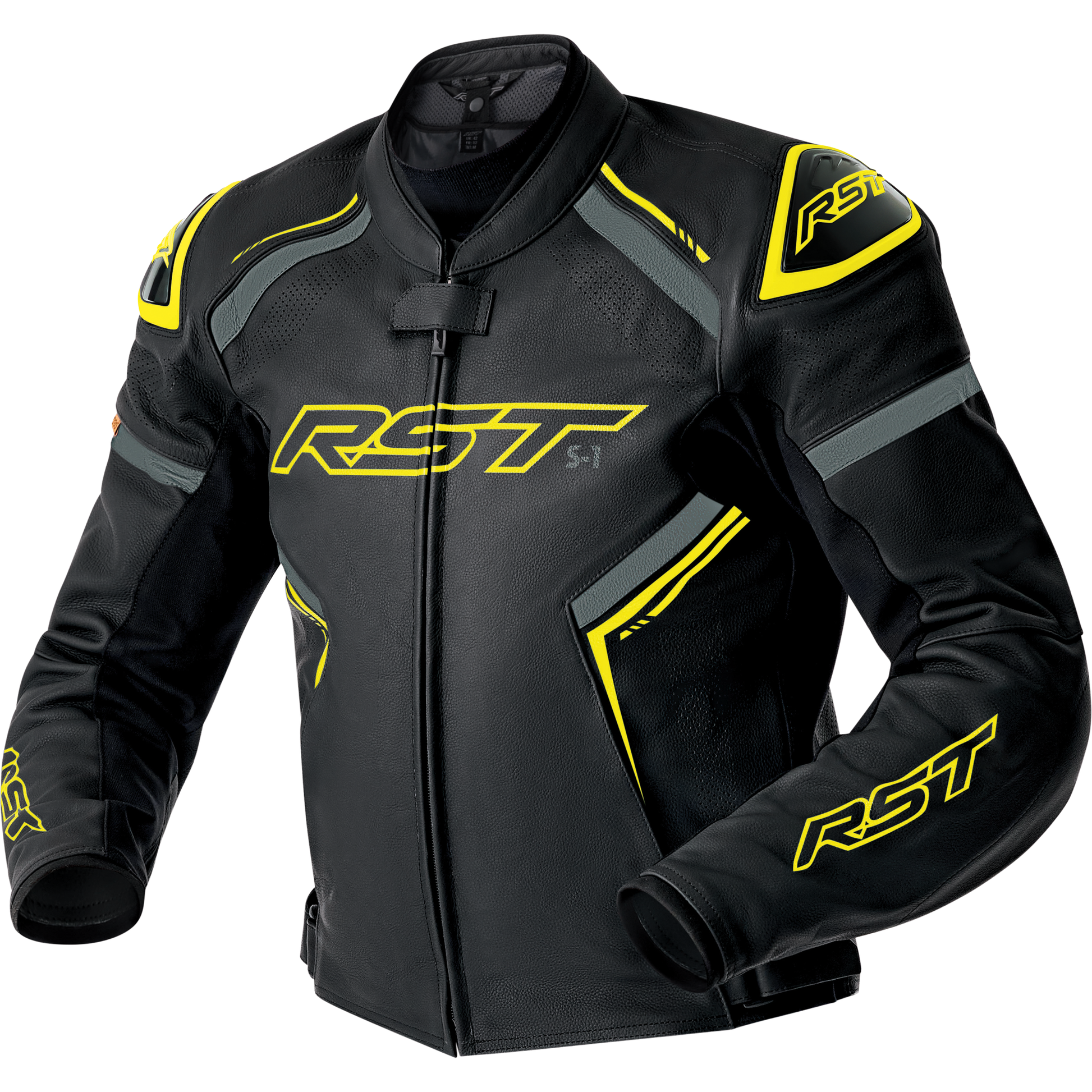 S1 D3o Leather Jacket Blk/Gry/Flo Yel Md