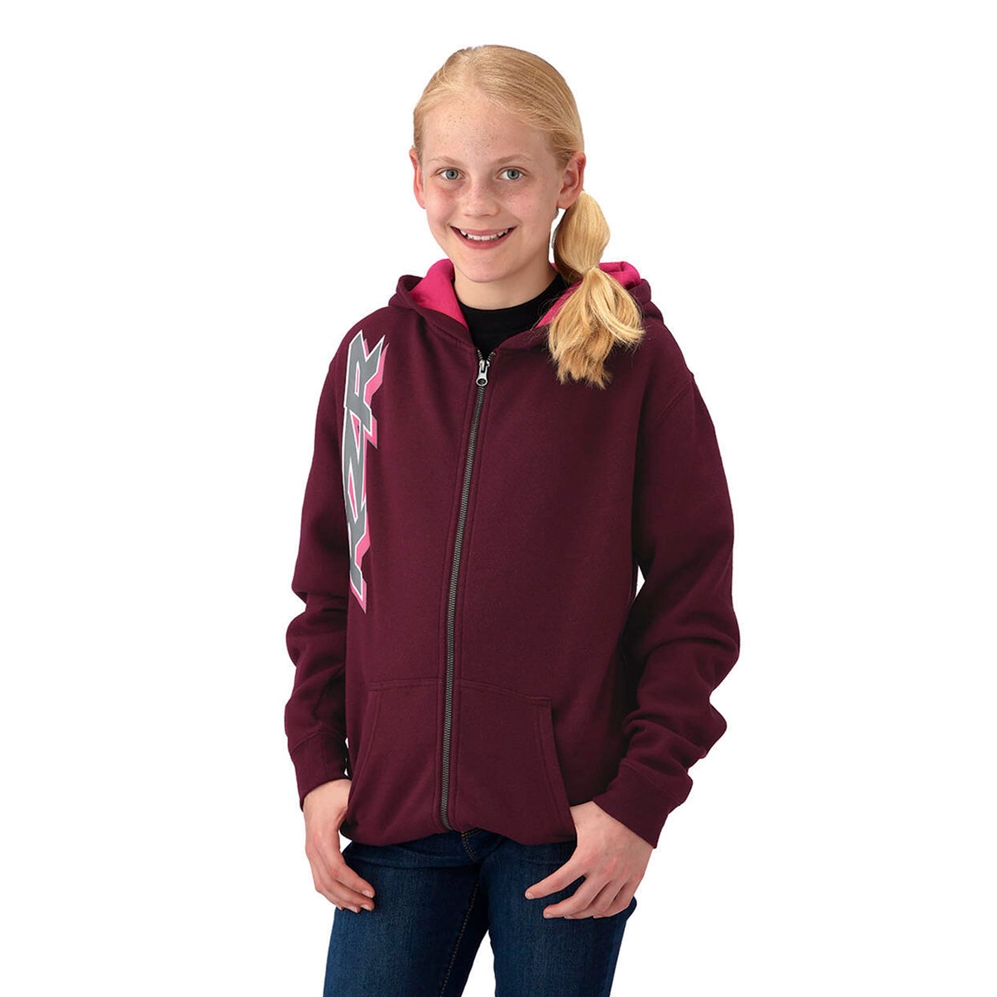 Polaris Off Road Youth Girl's Full-Zip Hoodie Sweatshirt, Berry - XL