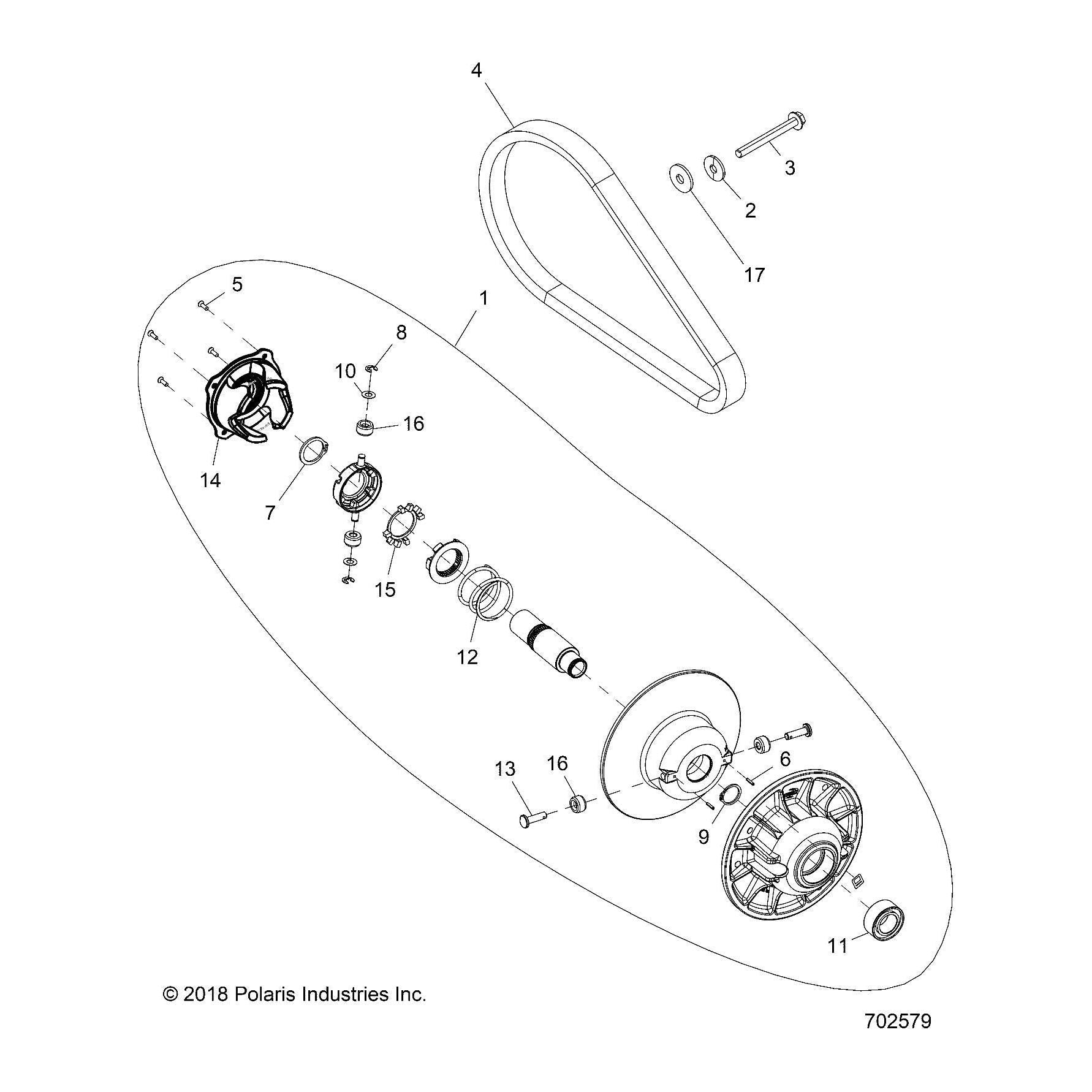Polaris Ranger Engine Braking System (EBS) Driven Clutch Assembly, Genuine OEM Part 1323286, Qty 1