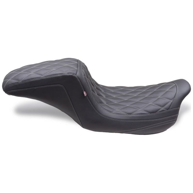 Mustang 08-24 HD FL Touring Double Diamond Squareback 1PC Seat - Black w/ Grey Stitching