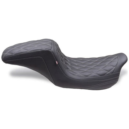 Mustang 08-24 HD FL Touring Double Diamond Squareback 1PC Seat - Black w/ Grey Stitching