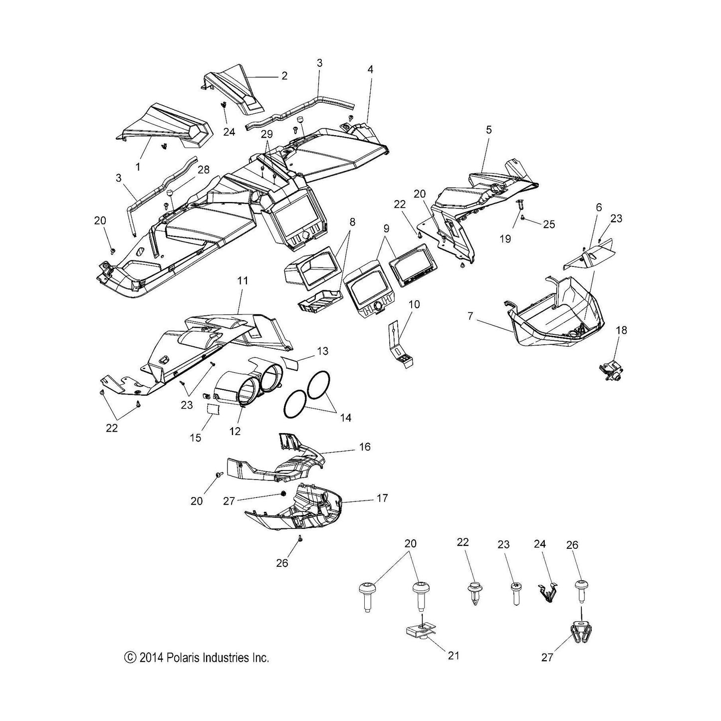 Polaris Slingshot Console Trim, Lower, Genuine OEM Part 7179157, Qty 1