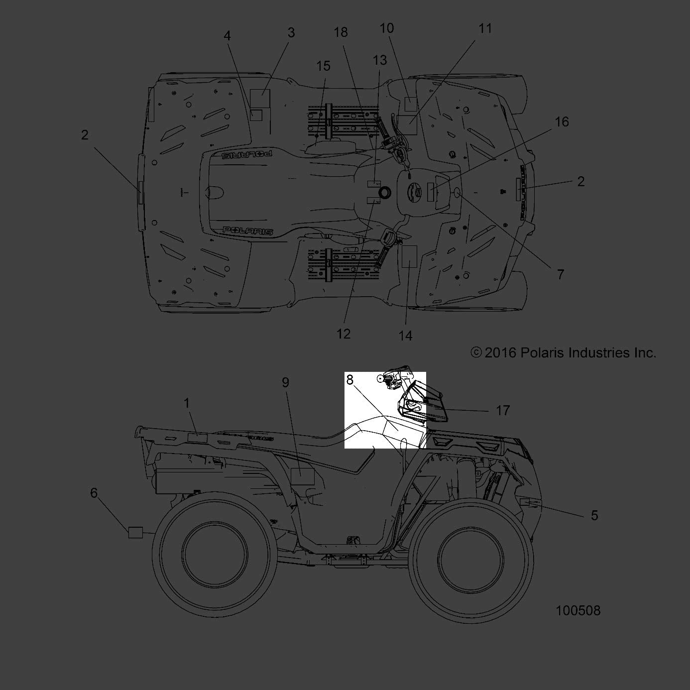 Polaris ATV Side Decal, Rear, Right, Genuine OEM Part 7186154, Qty 1