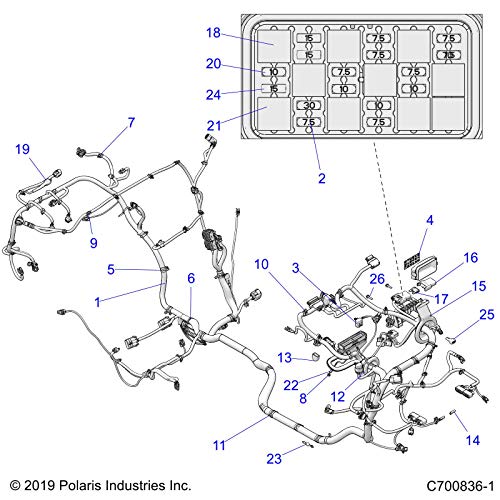 Polaris RZR Chassis Harness, LV, AUD, EVAP, [incl. 1-25], Genuine OEM Part 2415039, Qty 1