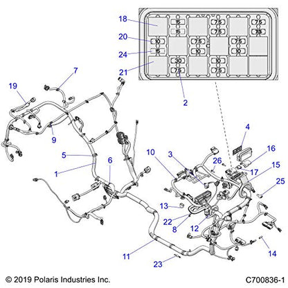 Polaris RZR Chassis Harness, LV, AUD, EVAP, [incl. 1-25], Genuine OEM Part 2415039, Qty 1