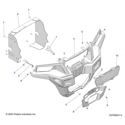 Polaris Ranger Front Upper Fascia, Gloss Black, Genuine OEM Part 5452177-070, Qty 1