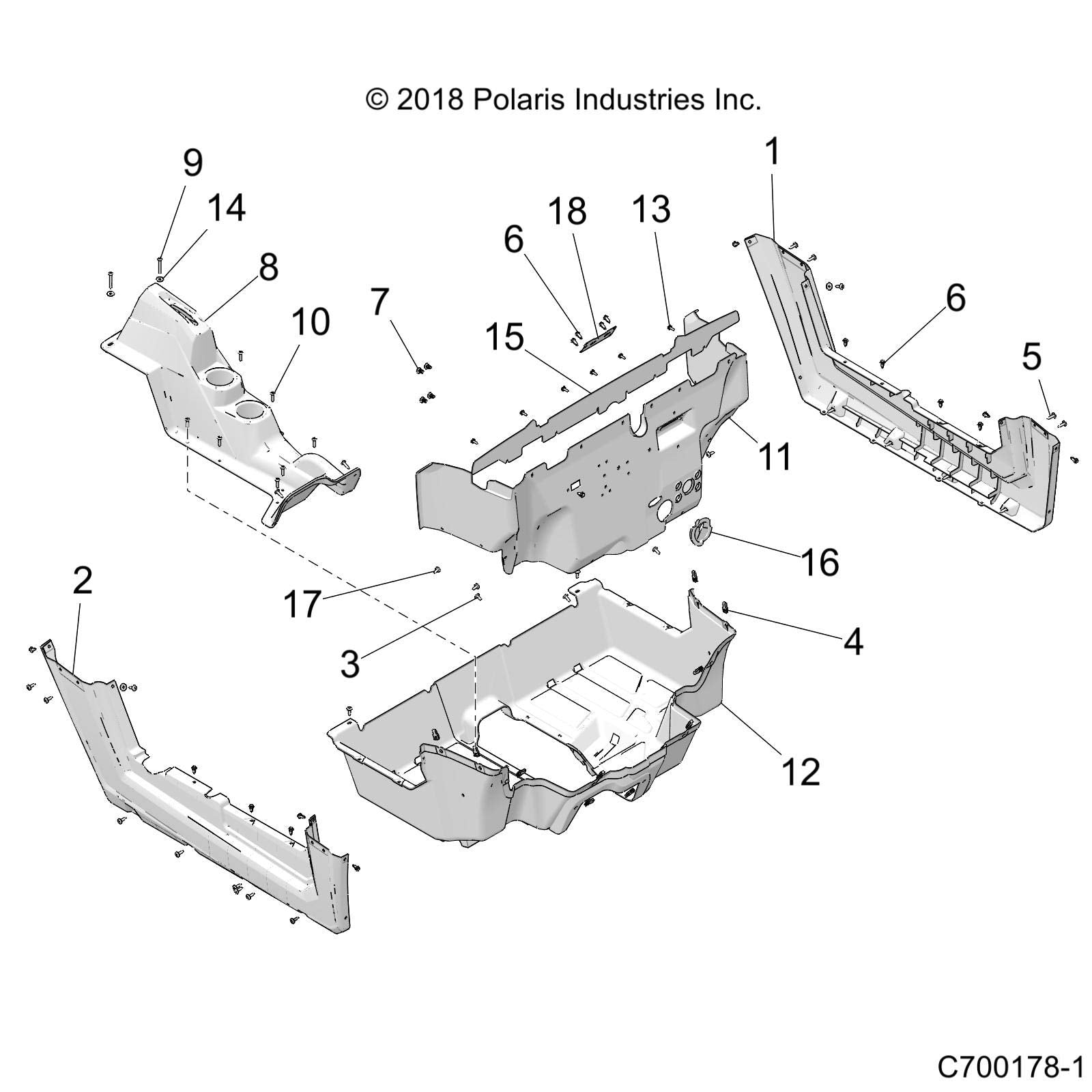 Polaris RZR Upper Floor, Black, Genuine OEM Part 5453192-070, Qty 1