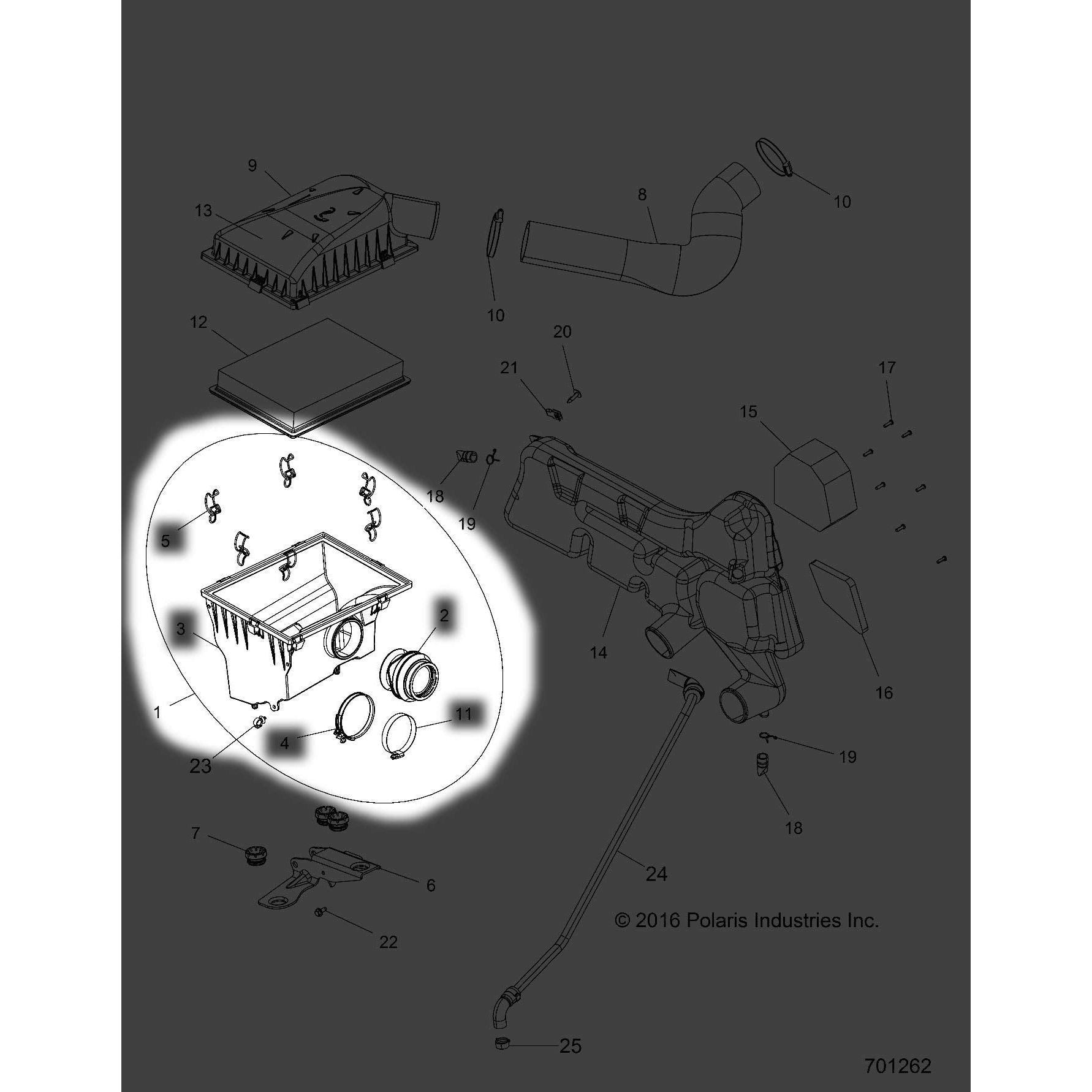 Polaris RZR Main Airbox Assembly, Genuine OEM Part 1241047, Qty 1