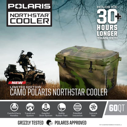 Polaris NorthStar 60 Quart Cooler, Limited Edition Camo, Durable, Lockable, Keeps Ice Cold Longer, Easy to Carry, Tie-Down Cooler for Off-Road, Camping, Hunting, Fishing, Picnics, Beverages - 2890593