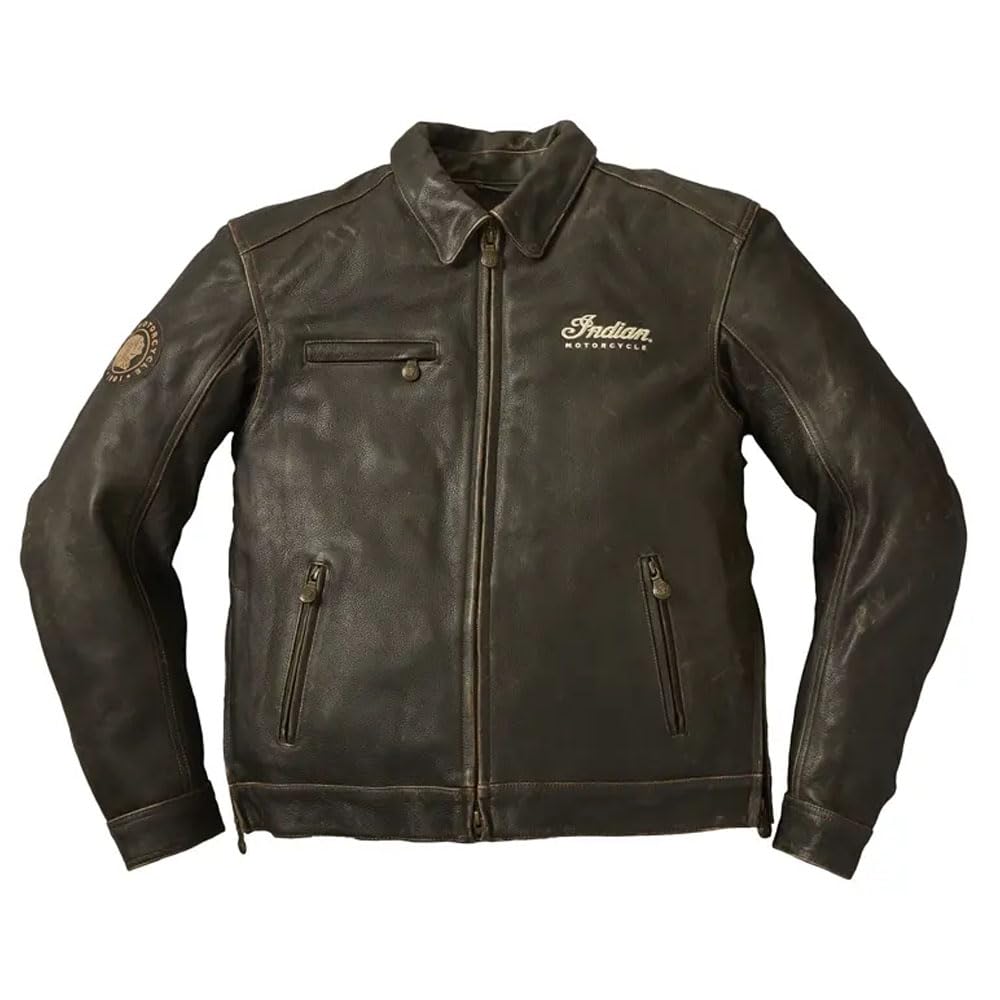 Indian Motorcycle Men's Leather Classic Riding Jacket with Removable Lining, Dark Brown - XL - 286082809