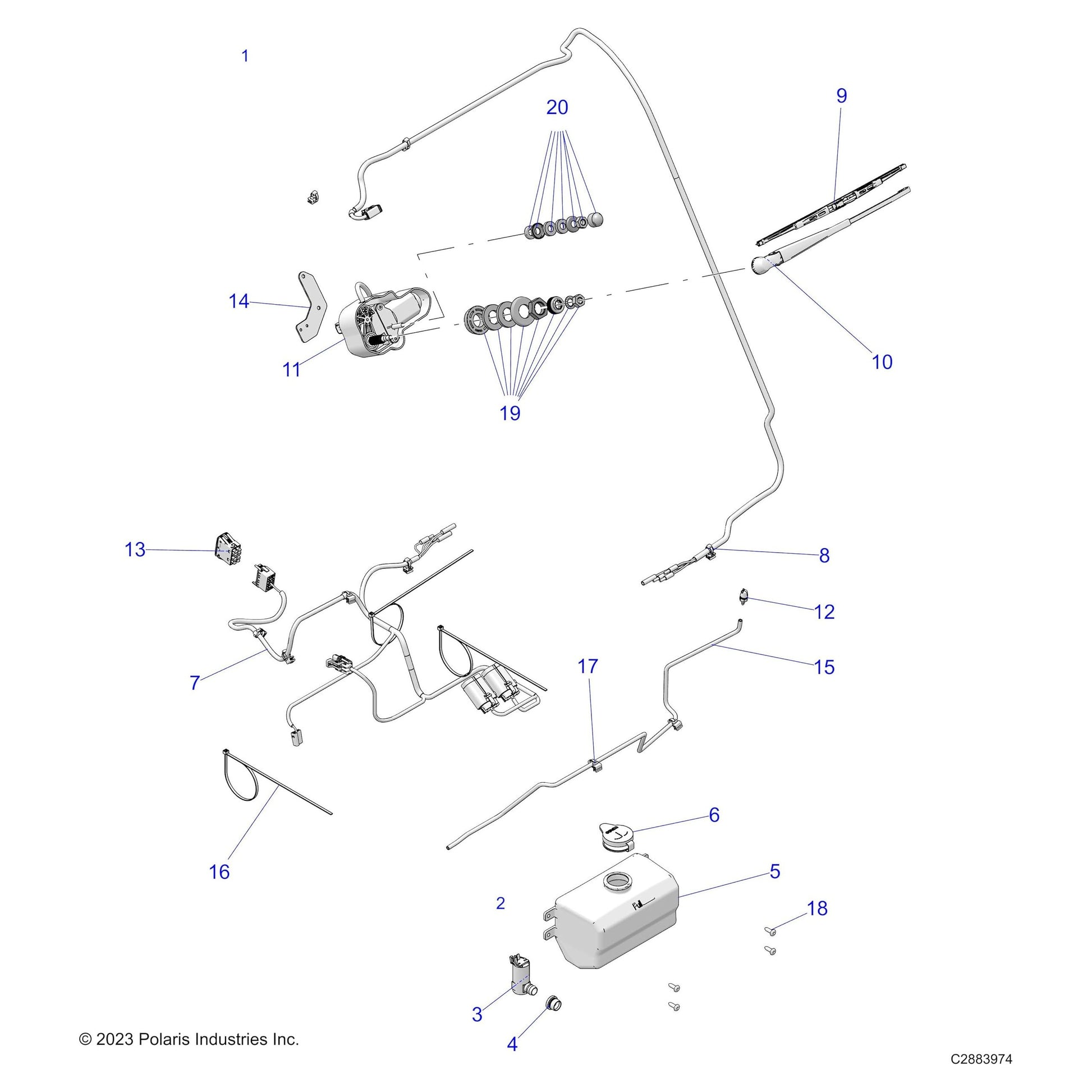 Polaris Washer Kit and Windshield Wipers for RANGER 1000, CREW 1000, XP 1000, CREW XP 1000, XP Kinetic, Diesel, Pro XD Models and More, PULSE-Ready, Includes Hardware and Wiring, for UTV - 2883974