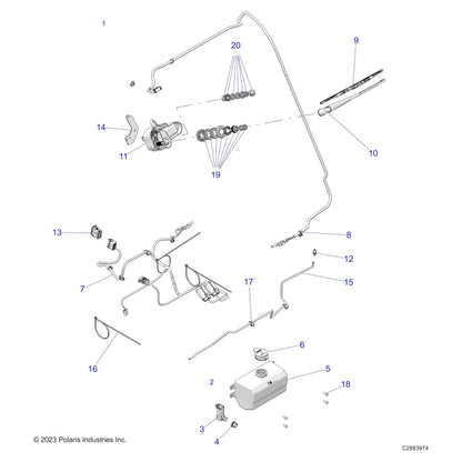 Polaris Washer Kit and Windshield Wipers for RANGER 1000, CREW 1000, XP 1000, CREW XP 1000, XP Kinetic, Diesel, Pro XD Models and More, PULSE-Ready, Includes Hardware and Wiring, for UTV - 2883974