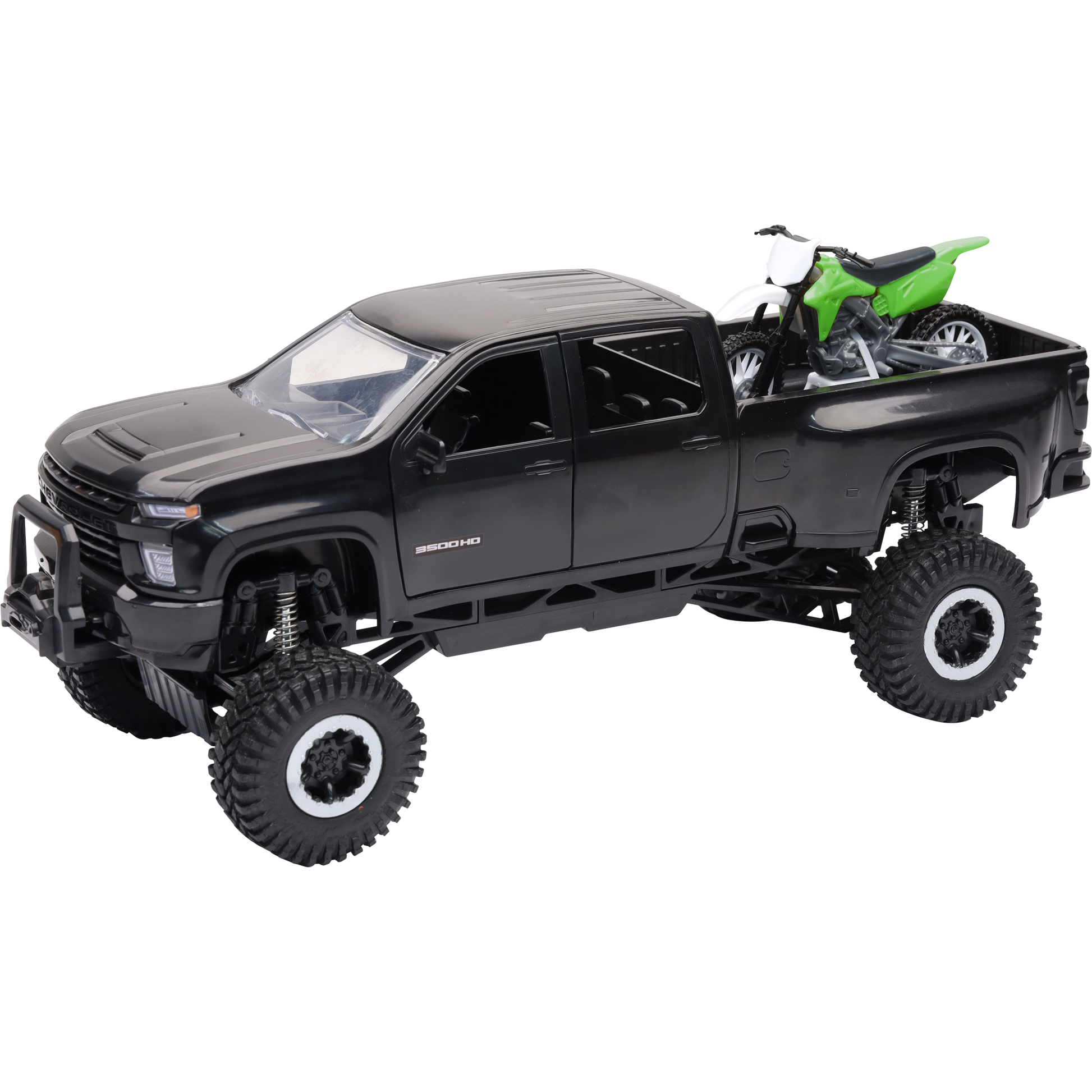 1:20 Scale Chevrolet 3500 Hd Offroad Pickup W/Grn Dirt Bike