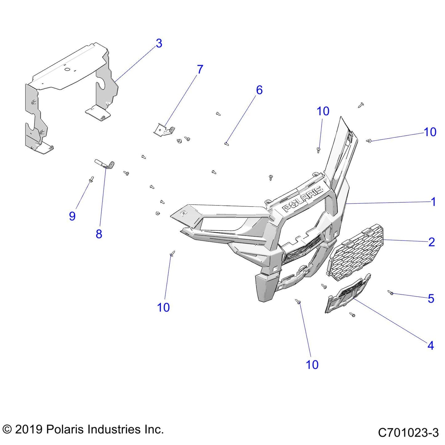 Polaris RZR Radiator Shroud, Front, Gloss Black, Genuine OEM Part 5439871-070, Qty 1