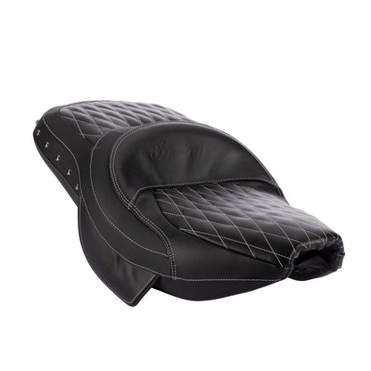 Indian Motorcycle Extended Reach Touring Heated Rider Passenger Seat, 2-Up, Black Genuine Leather, for Specific Chief, Chieftain, Springfield, Roadmaster Models, for Taller Riders - 2882423-02