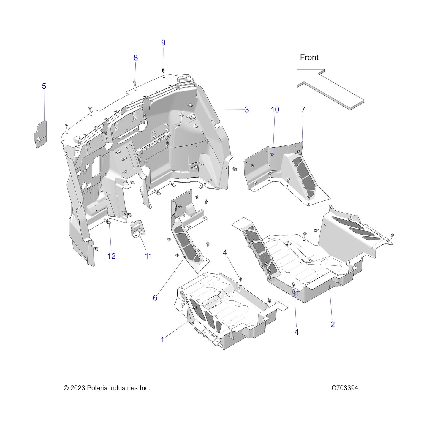Polaris RZR Floor Assembly, Front, Right, Black, Genuine OEM Part 2637419-070, Qty 1