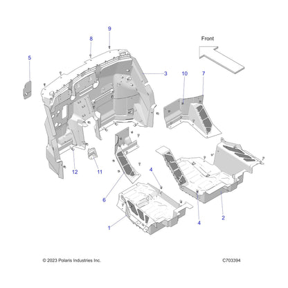 Polaris RZR Floor Assembly, Front, Right, Black, Genuine OEM Part 2637419-070, Qty 1