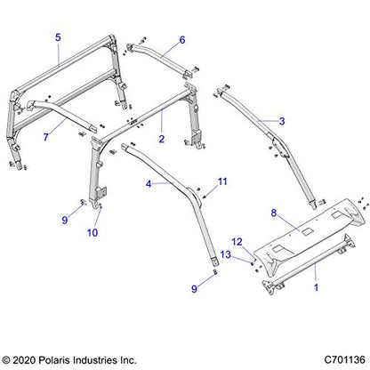 Polaris Ranger WELD-ROPS,REAR,LH,BLK, Genuine OEM Part 1025081-458, Qty 1