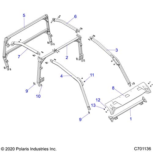 Polaris Ranger WELD-ROPS,REAR,LH,BLK, Genuine OEM Part 1025081-458, Qty 1