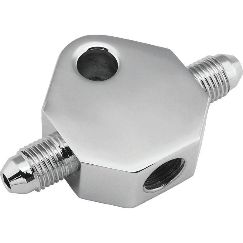 Bikers Choice Chrome Brake Tee 1/8 NPT Center Hole Male AN-3 Side Holes