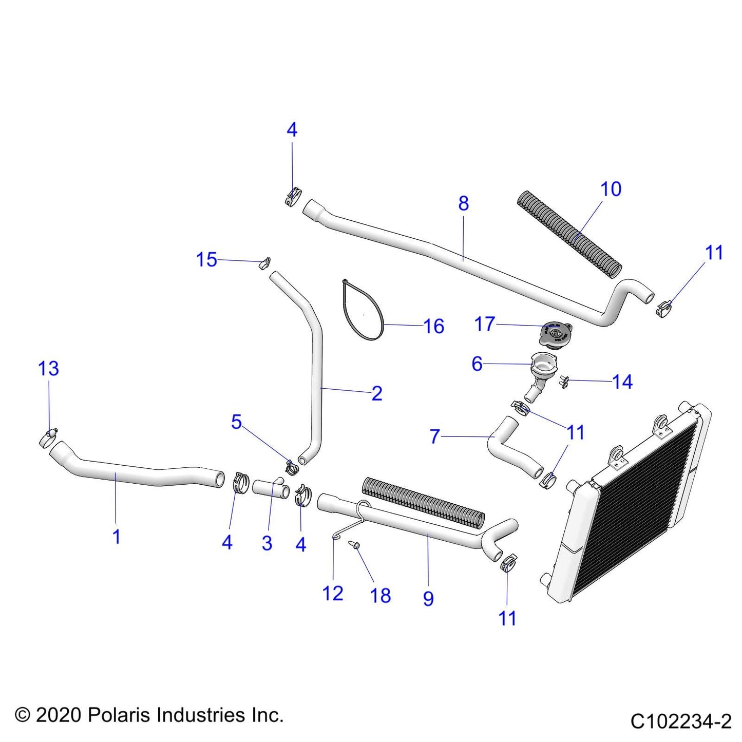Polaris ATV Engine Hose, Lower, Genuine OEM Part 5414805, Qty 1