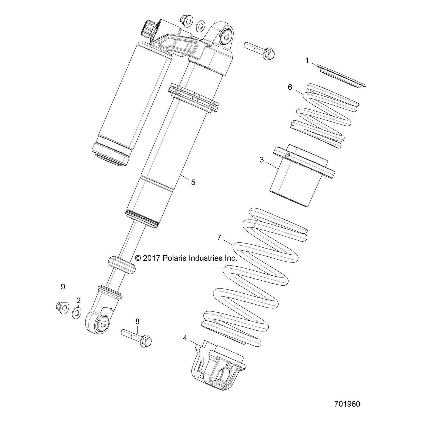 Polaris RZR Front Righthand Shock, Genuine OEM Part 7044659, Qty 1