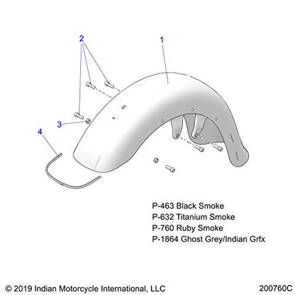 Indian Motorcycle Front Fender Assembly, GHSGF, Genuine OEM Part 1024381-1864, Qty 1