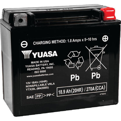 Yuasa YTX20L Maintenance Free AGM 12-Volt Battery