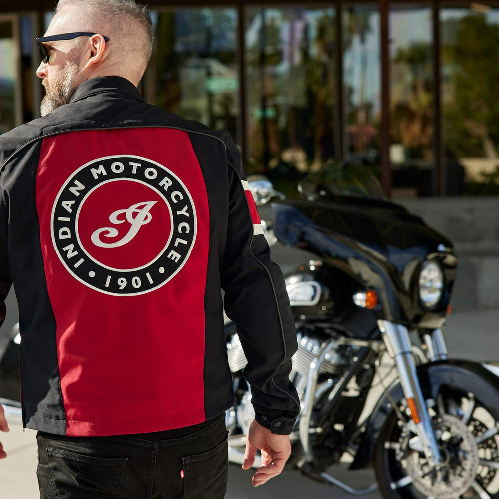 
                      
                        Indian Motorcycle Men's Madison Jacket in Red with Classic Riding Style
                      
                    