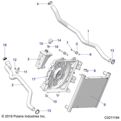Polaris ATV Radiator, 25 mm Fittings, Genuine OEM Part 1240404, Qty 1