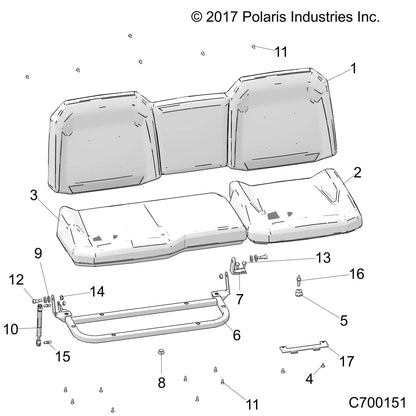 Polaris Ranger Seat Assembly, Bottom, Black/Grey, Genuine OEM Part 2689025, Qty 1