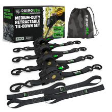 Rhino USA Retractable Ratchet Straps (4Pk 1Inx10Ft) (Black)