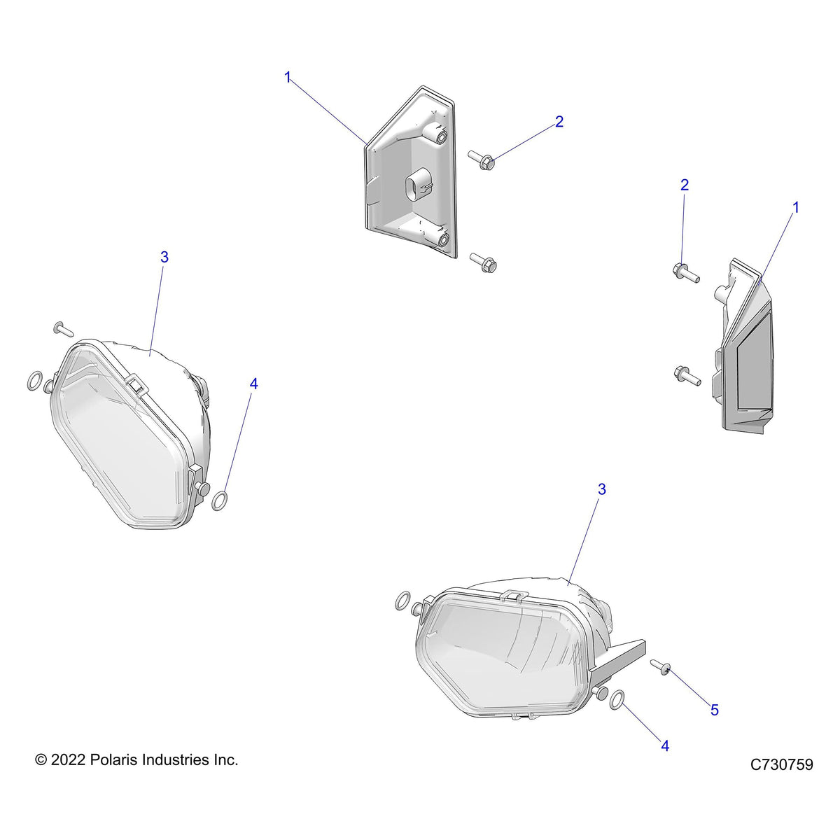 Polaris Ranger Bumper Headlight Assembly, Right, Genuine OEM Part 2412668, Qty 1