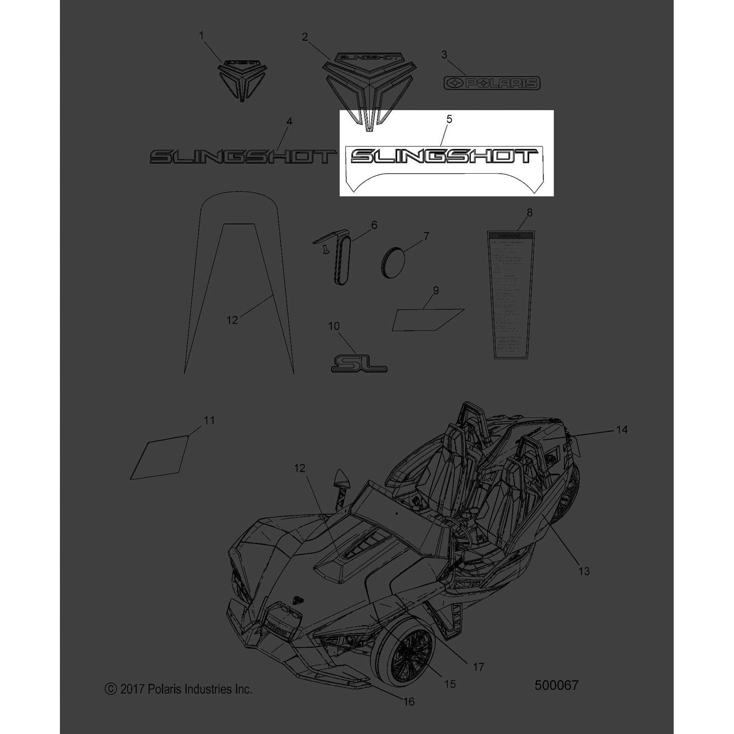 Polaris Slingshot Hood Decal, Cruiser Black, Slingshot, Genuine OEM Part 7184766, Qty 1