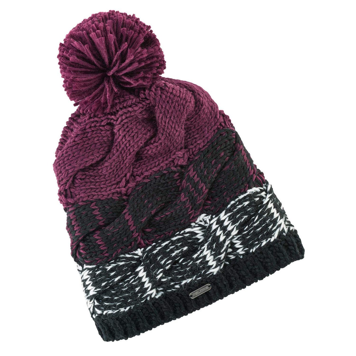 Polaris Snowmobile Women's Cable Beanie with Pom Pom, Black/Purple