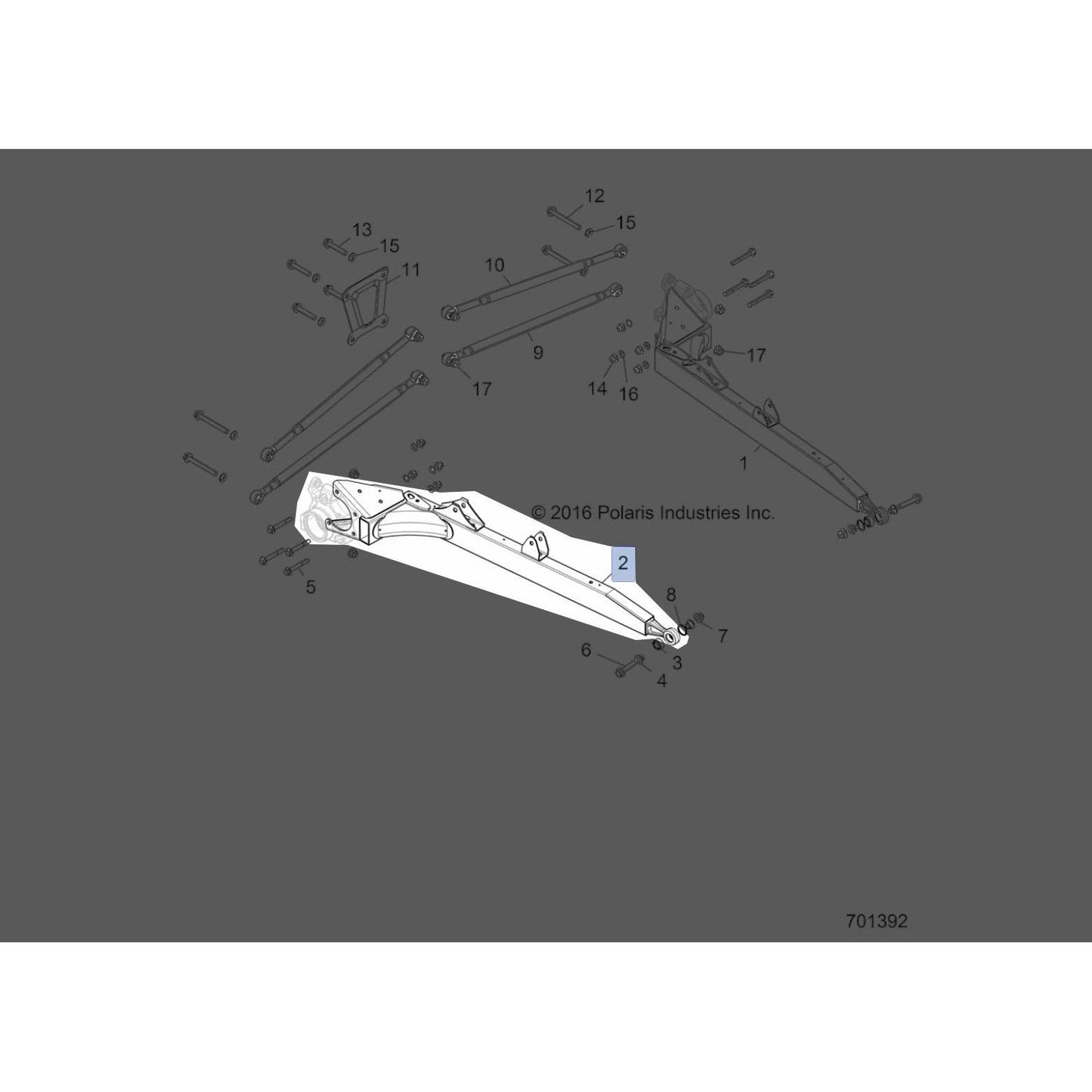 Polaris RZR Right Trialing Arm, Indy Red, Genuine OEM Part 1019357-293, Qty 1