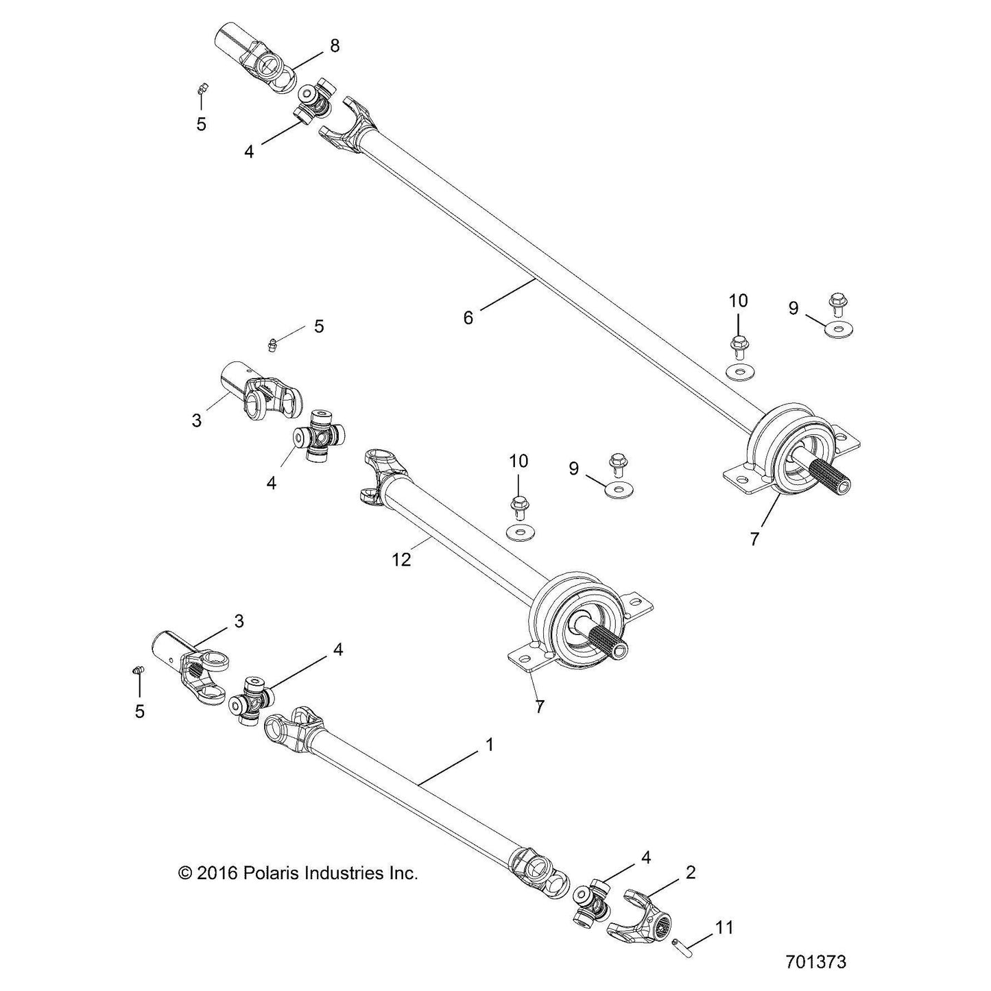 Polaris Ranger Propshaft Assembly, Mid, Genuine OEM Part 1333669, Qty 1