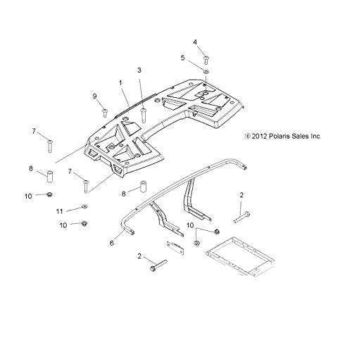 Polaris ATV Rear Rack Support, Medium Gloss Medium Gloss Black, Genuine OEM Part 1014668-067, Qty 1
