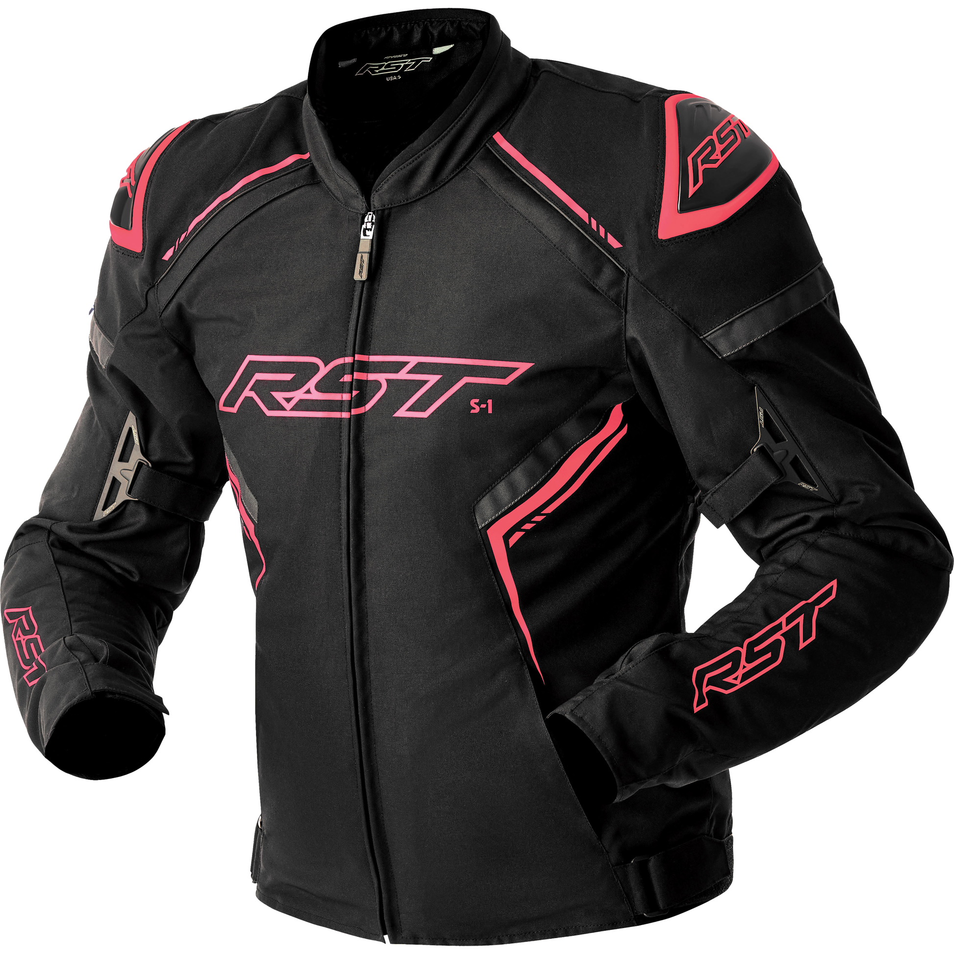 Womens S1 D3o Textile Jacket Blk/Flo Pink Lg
