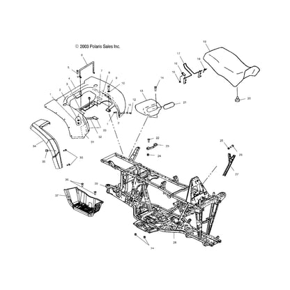 Polaris ATV Right Hand Service Nylon Footwell, Gloss Black, Genuine OEM Part 5433929-070, Qty 1