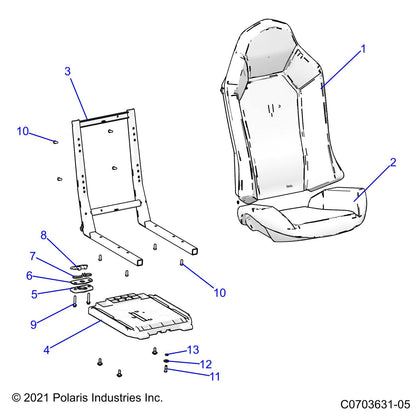 Polaris RZR ASM-SEAT BTM,MTAN/BLK,BLK ST [R99AZ][R99BZ], Genuine OEM Part 2689617, Qty 1