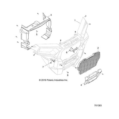 Polaris RZR Front Fascia, Gloss Black, Genuine OEM Part 5453075-070, Qty 1