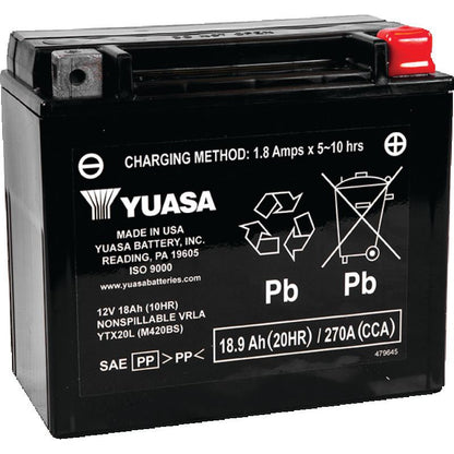 Yuasa YTX20L-BS Maintenance Free AGM 12-Volt Battery w/Bottle